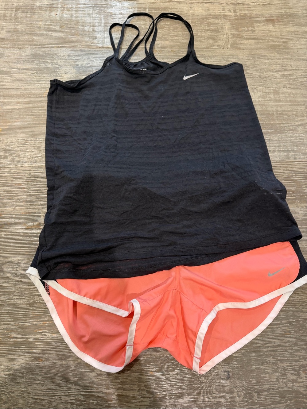 Nike Black Double-Strap Athletic Tank Top and Matching Coral Shorts